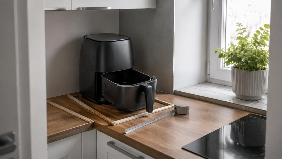 Măsurarea spațiului necesar pentru un air fryer pe blatul de bucătărie