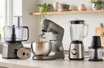 Robot de bucătărie, mixer planetar, blender și chopper comparate pe un blat de bucătărie